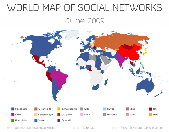 Weltkarte Social Networks