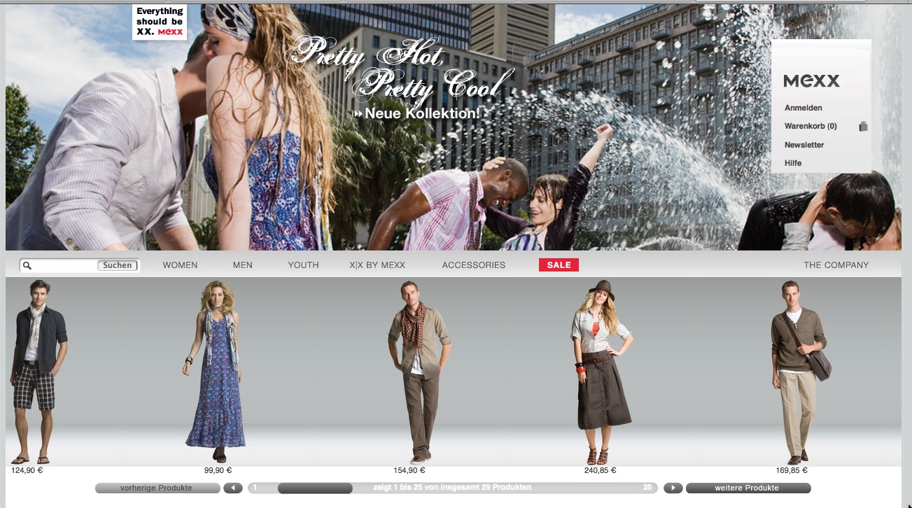 Mexx horizontale Navigation / mitscrollender Warenkorb / emotion