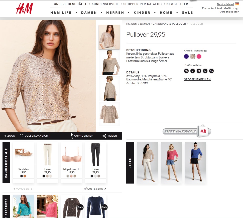 H&M Online Shop Produktdetailseite