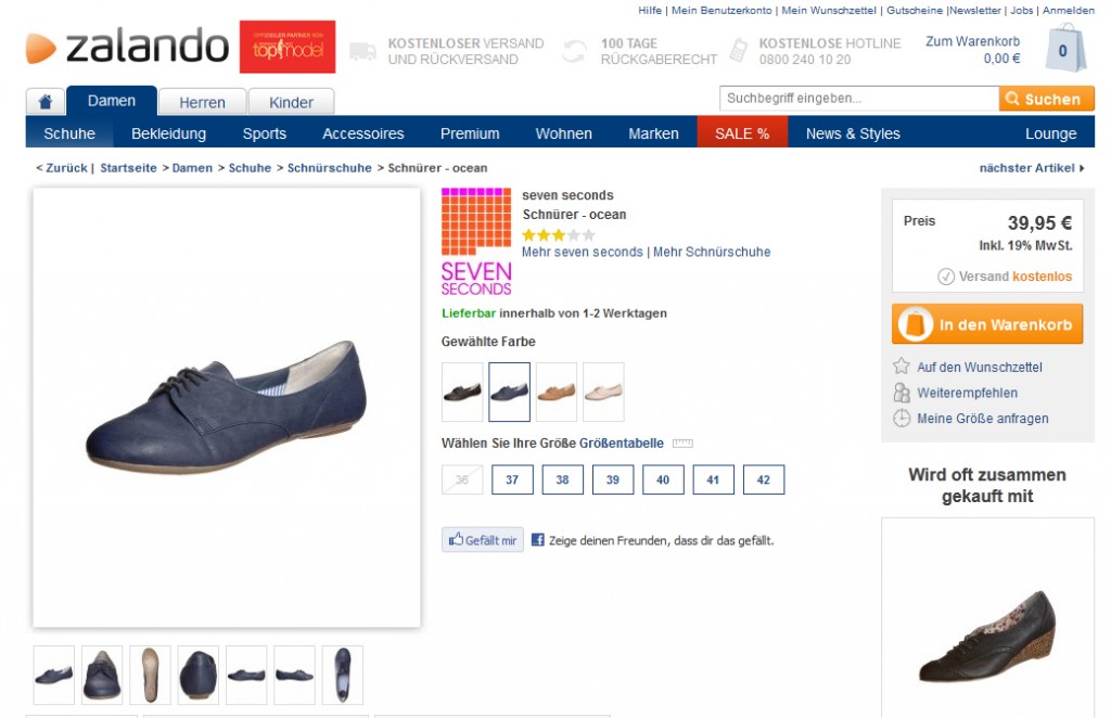 Produktansicht bei Zalando