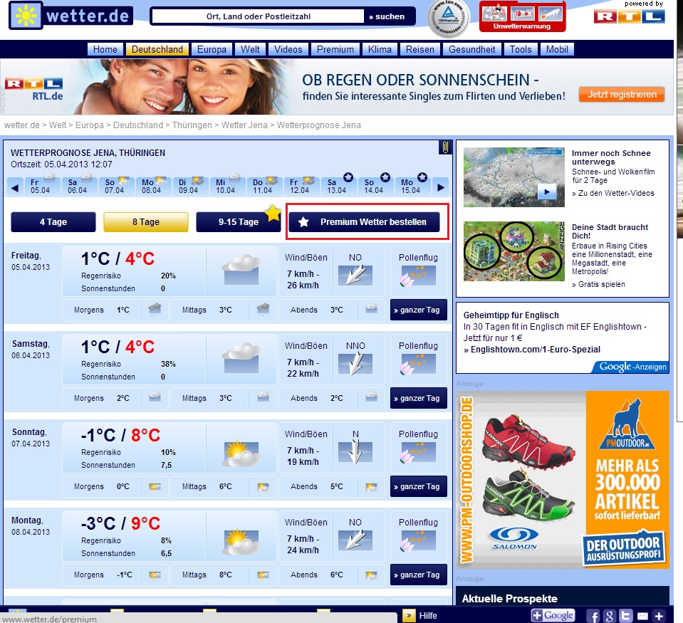 Premium Wetter auf Wetter.de bestellen