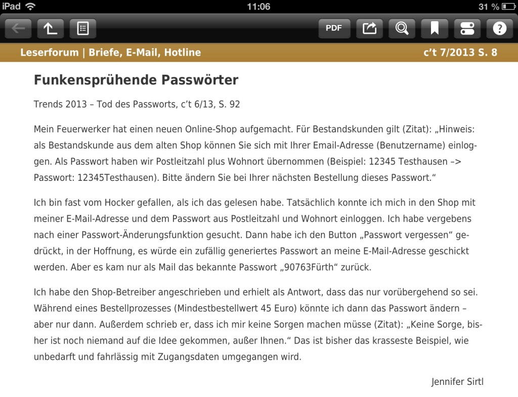 Passwort-Sicherheit in Onlineshop - Fail!