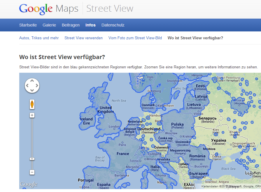 Streetview Verbreitung in Europa