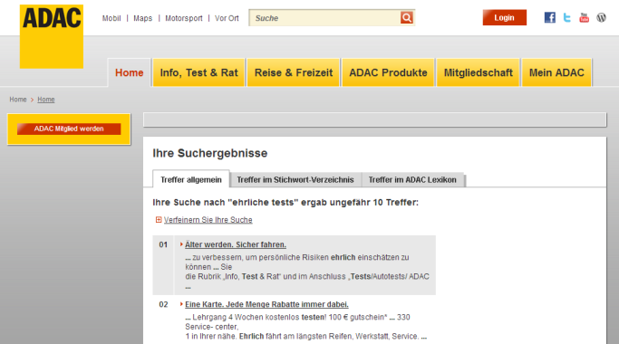 ADAC ehrliche Tests doch gefunden