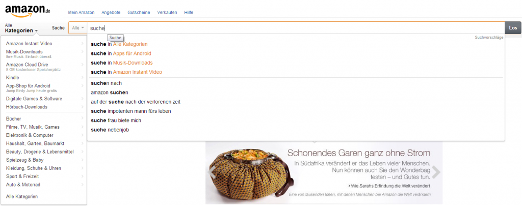 Amazon Suche - Screenshot