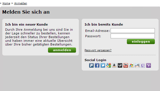 Social-Login auf MMOGA