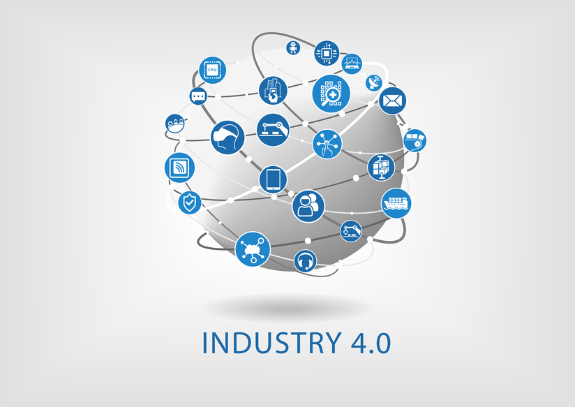 Industry 4.0 infographic. Connected smart devices with globe. Industry 4.0 infographic. Connected smart devices with globe.