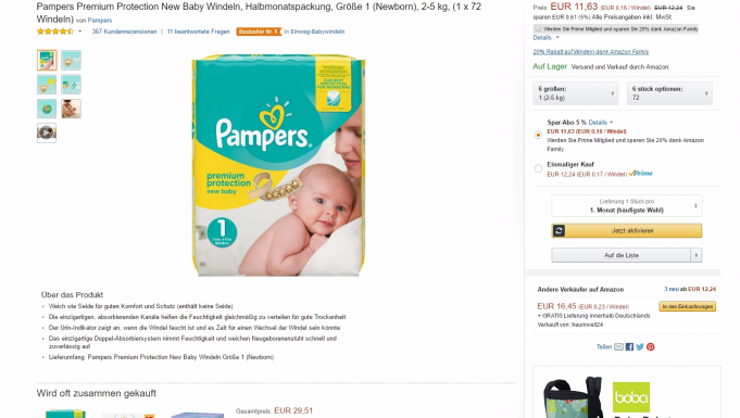 Produktdetailseite Amazon