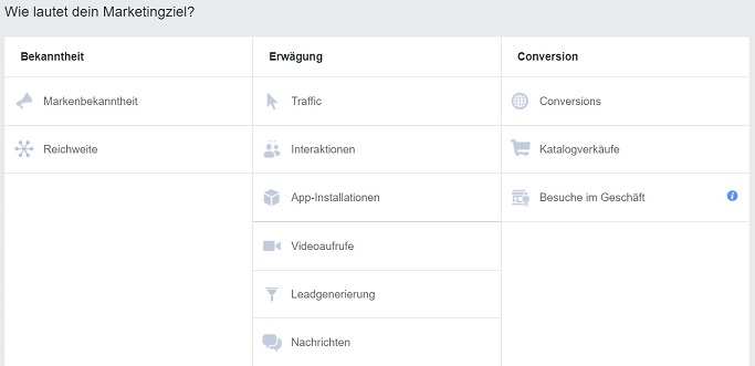 Marketing Ziel - Facebook Ads