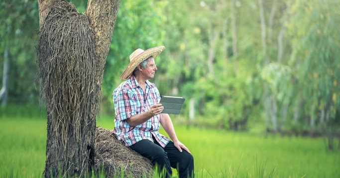 Farmer mit Tablet