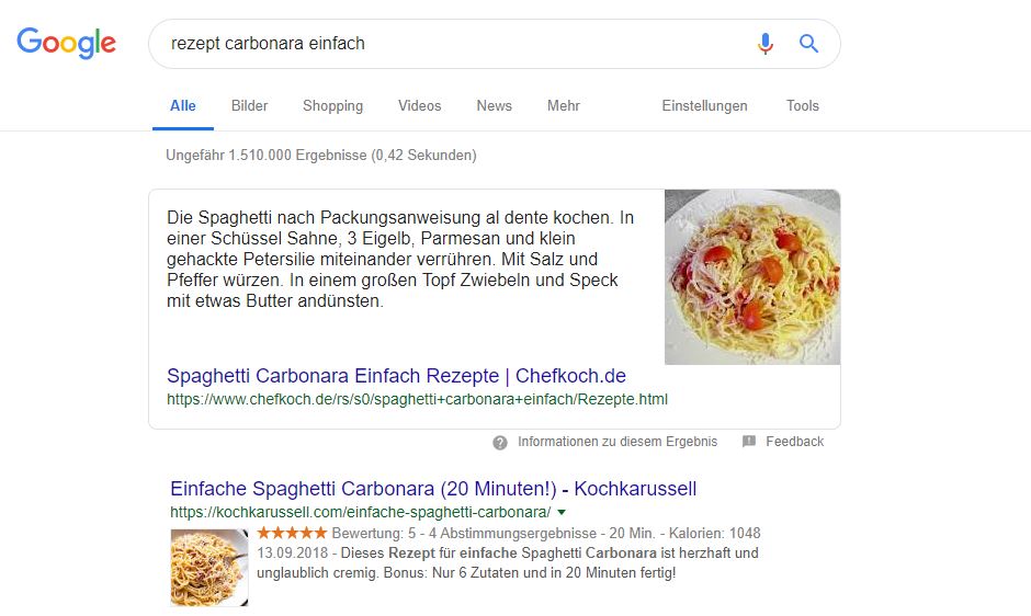 Featured Snippets, SEO, Beispiel