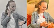 Zweigeteiltes Bild, bei dem eine Frau einmal gestresst am Telefon ist und auf die Uhr schaut und bei dem anderen zufrieden das Telefon nutzt.