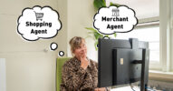 Illustration einer Commerce-Arbeitsumgebung mit Shopping Agent und Merchant Agent - die zwei Claude Commerce Agents